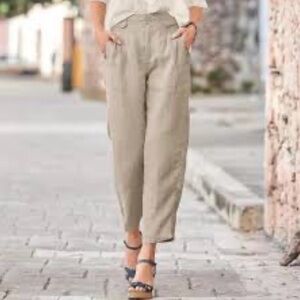 Sundance Amaya High Waist Linen Pants Beige Size 16
